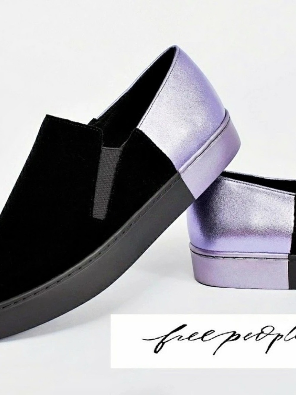 Free People Varsity Slip On Sneaker Black & Purple Platform Sneakers